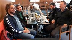 Diskussion über inklusive Medienarbeit im ORF RadioCafé. Von links nach rechts: Ernst Tradinik, Christoph Dirnbacher, Florian Dungl, Florian Jung und Ernst Spießberger.