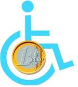 Rollstuhlsymbol, an Stelle des Rads befindet sich eine Euromünze