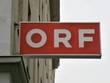 Rotes Schild mit "ORF-Schriftzug"